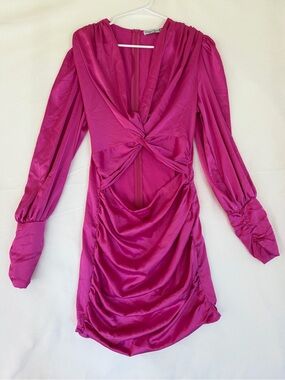 Glamaker ‎ Fuchsia cut out mini dress with sleeves